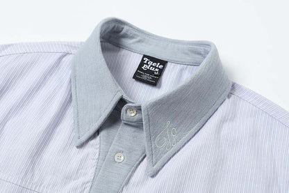DAXUEN Hybrid stripe button-up shirt with embroidered monogram
