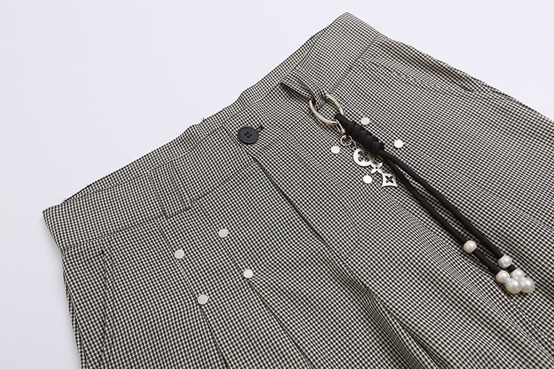 DAXUEN High-waisted wide-leg culotte shorts with micro-check pattern
