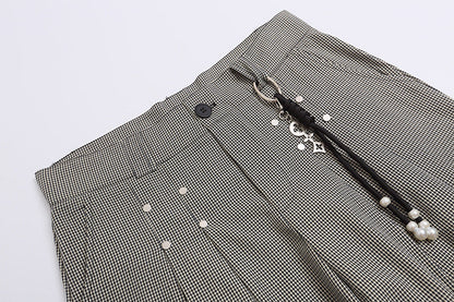 DAXUEN High-waisted wide-leg culotte shorts with micro-check pattern