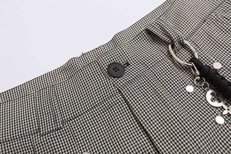 DAXUEN High-waisted wide-leg culotte shorts with micro-check pattern