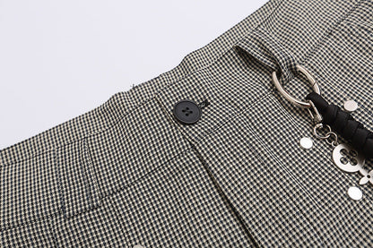 DAXUEN High-waisted wide-leg culotte shorts with micro-check pattern