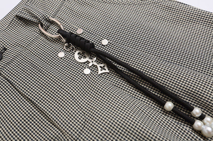 DAXUEN High-waisted wide-leg culotte shorts with micro-check pattern