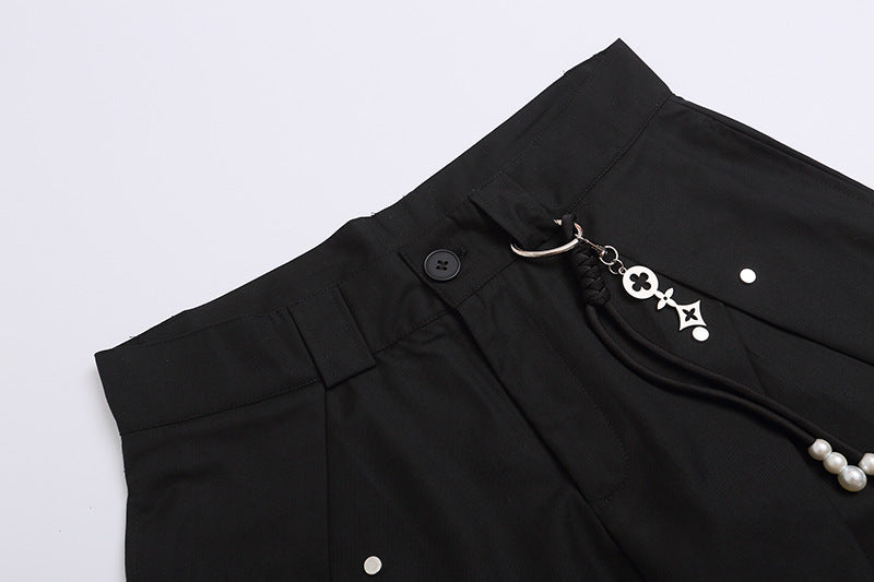 DAXUEN High-waisted wide-leg shorts with pleats and charm