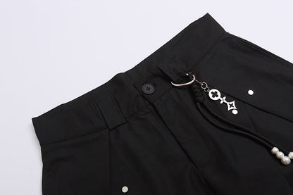 DAXUEN High-waisted wide-leg shorts with pleats and charm