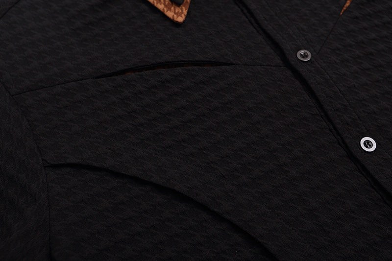 DAXUEN Houndstooth short sleeve collared shirt