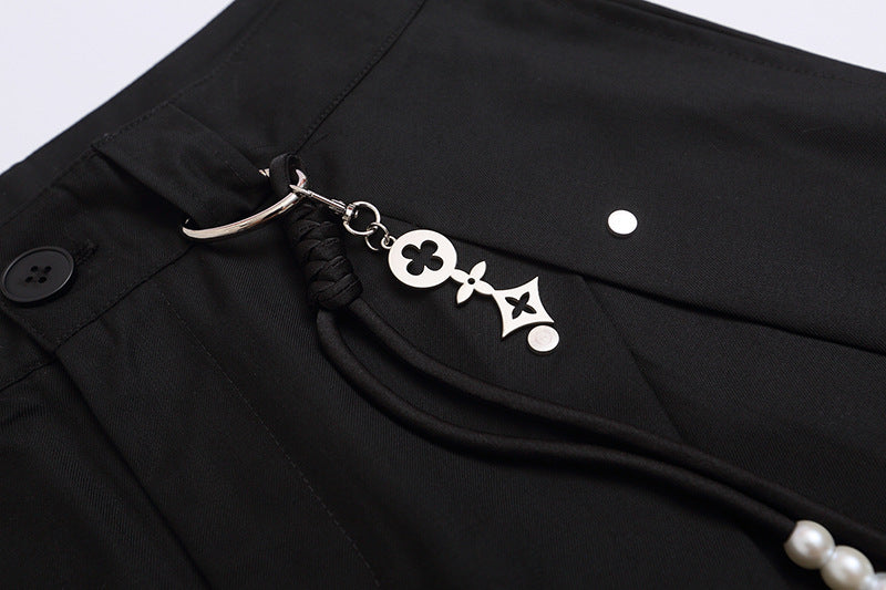 DAXUEN High-waisted wide-leg shorts with pleats and charm