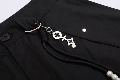 DAXUEN High-waisted wide-leg shorts with pleats and charm