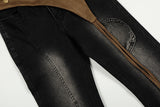 DAXUEN Washed black flared jeans with brown faux suede panel