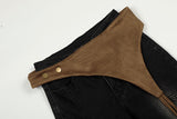 DAXUEN Washed black flared jeans with brown faux suede panel