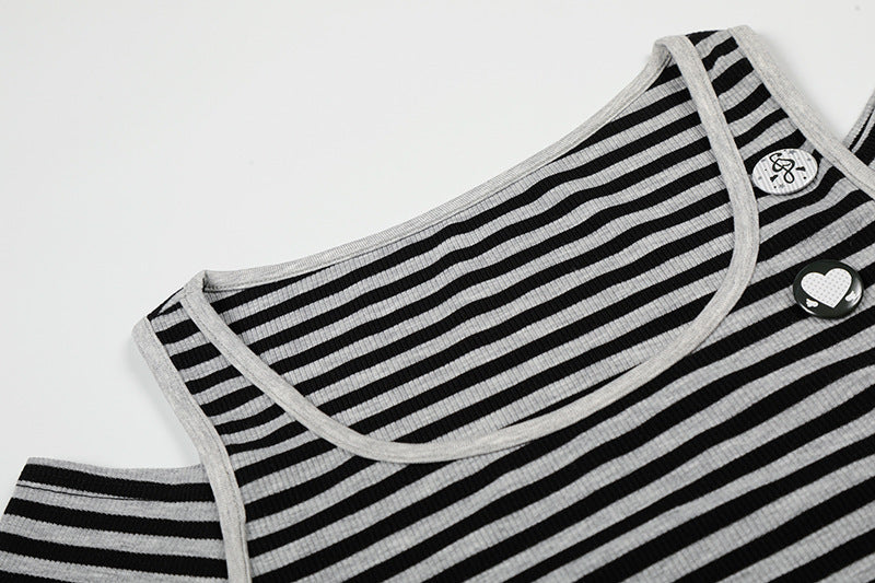 DAXUEN Fitted women's striped tank top with cut-out shoulders