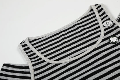 DAXUEN Fitted women's striped tank top with cut-out shoulders