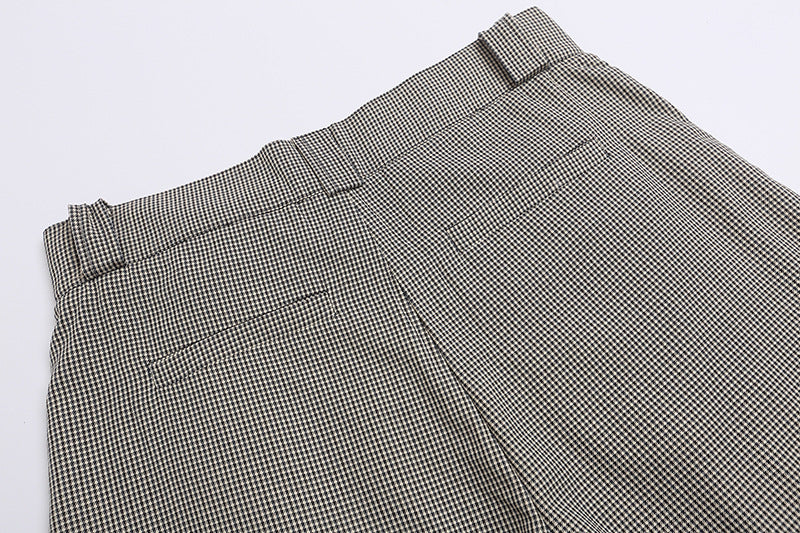 DAXUEN High-waisted wide-leg culotte shorts with micro-check pattern