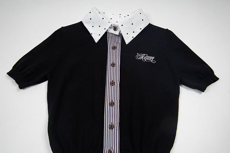 DAXUEN Retro polka dot knit polo top