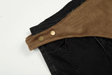 DAXUEN Washed black flared jeans with brown faux suede panel