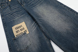 DAXUEN Wide-leg baggy jeans with distressed dark blue denim