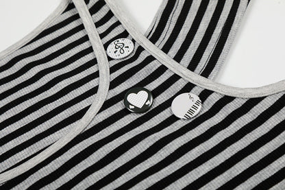 DAXUEN Fitted women's striped tank top with cut-out shoulders