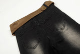 DAXUEN Washed black flared jeans with brown faux suede panel