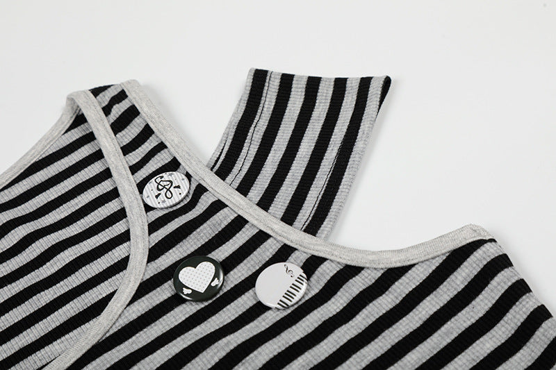 DAXUEN Fitted women's striped tank top with cut-out shoulders