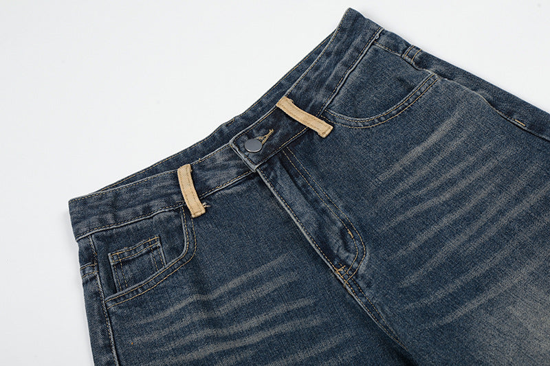 DAXUEN Wide-leg baggy jeans with distressed dark blue denim