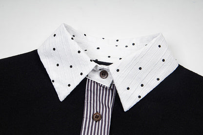 DAXUEN Retro polka dot knit polo top
