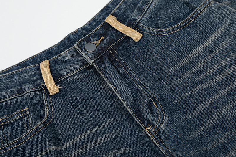 DAXUEN Wide-leg baggy jeans with distressed dark blue denim