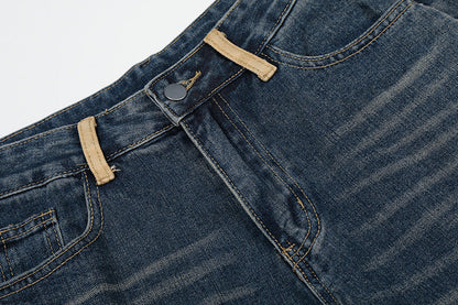 DAXUEN Wide-leg baggy jeans with distressed dark blue denim