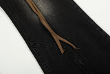 DAXUEN Washed black flared jeans with brown faux suede panel
