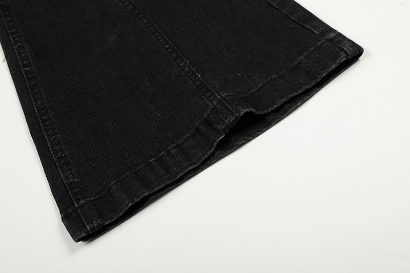 DAXUEN Washed black flared jeans with brown faux suede panel