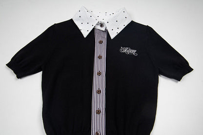 DAXUEN Cropped polka dot knit top with collar