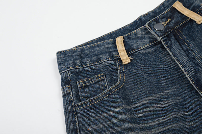 DAXUEN Wide-leg baggy jeans with distressed dark blue denim