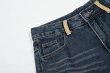 DAXUEN Wide-leg baggy jeans with distressed dark blue denim