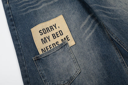 DAXUEN Wide-leg baggy jeans with distressed dark blue denim
