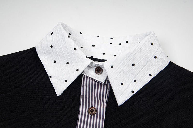 DAXUEN Cropped polka dot knit top with collar