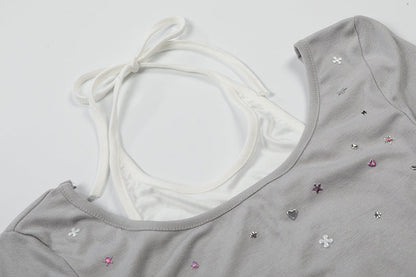 DAXUEN Retro two-piece short sleeve top ensemble