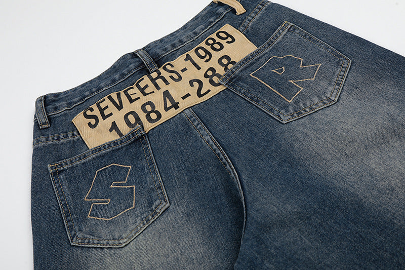DAXUEN Wide-leg baggy jeans with distressed dark blue denim