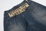 DAXUEN Wide-leg baggy jeans with distressed dark blue denim