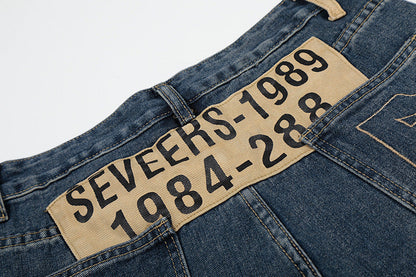 DAXUEN Wide-leg baggy jeans with distressed dark blue denim