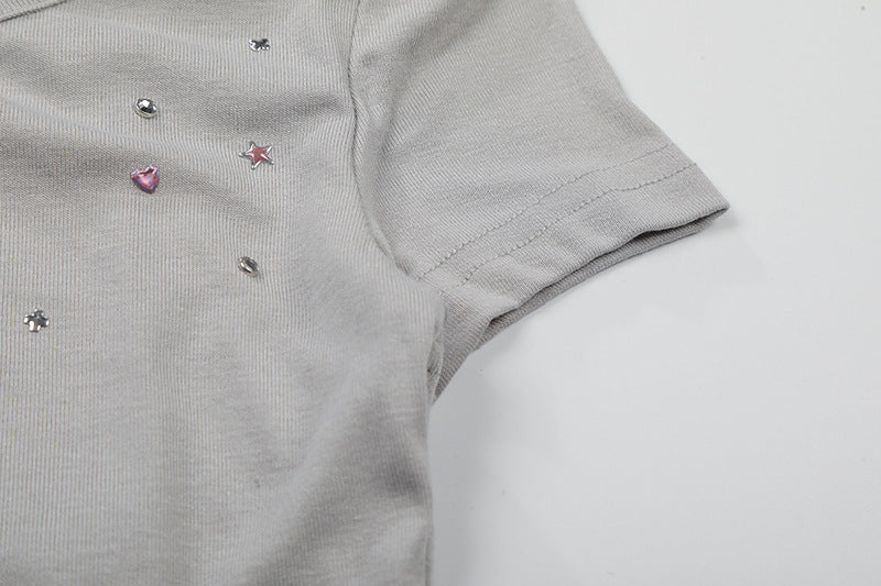 DAXUEN Retro two-piece short sleeve top ensemble