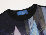 DAXUEN Black slim-fit short-sleeved T-shirt with cat print