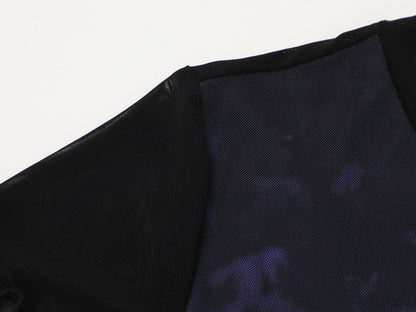 DAXUEN Black slim-fit short-sleeved T-shirt with cat print