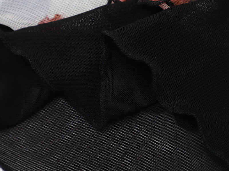 DAXUEN Black slim-fit short-sleeved T-shirt with cat print