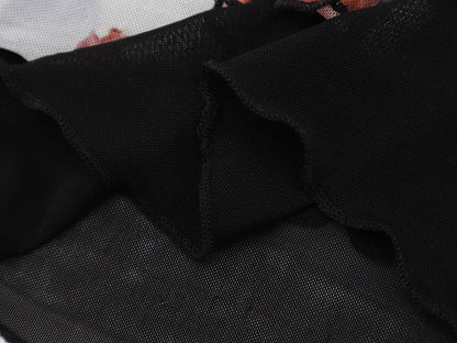 DAXUEN Black slim-fit short-sleeved T-shirt with cat print