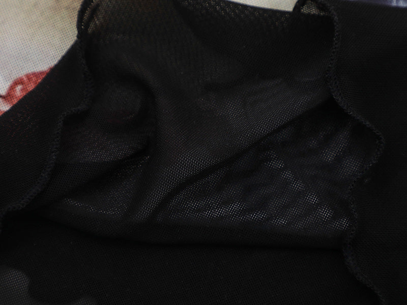 DAXUEN Black slim-fit short-sleeved T-shirt with cat print