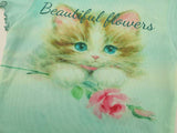 DAXUEN Light green sheer mesh short-sleeved t-shirt with cat graphic