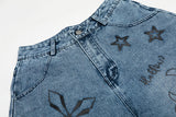 DAXUEN Light blue washed denim wide-leg shorts with graphic prints