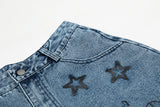 DAXUEN Light blue washed denim wide-leg shorts with graphic prints