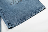 DAXUEN Light blue washed denim wide-leg shorts with graphic prints