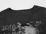 DAXUEN Distressed graphic V-neck short-sleeved t-shirt