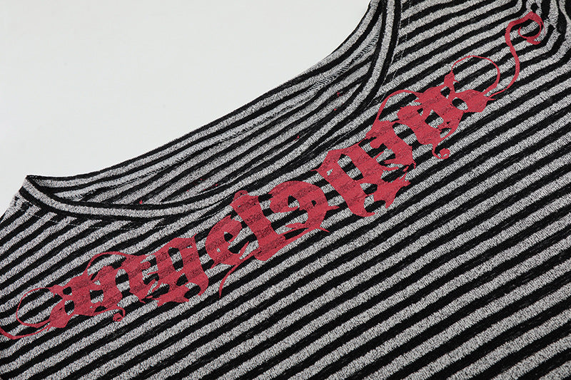 DAXUEN Gothic graphic striped long sleeve top