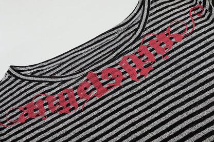 DAXUEN Gothic graphic striped long sleeve top